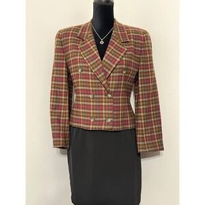 Vtg Equestrian Blazer 100% Wool Jones New York Lined Size 8 Medium Plaid